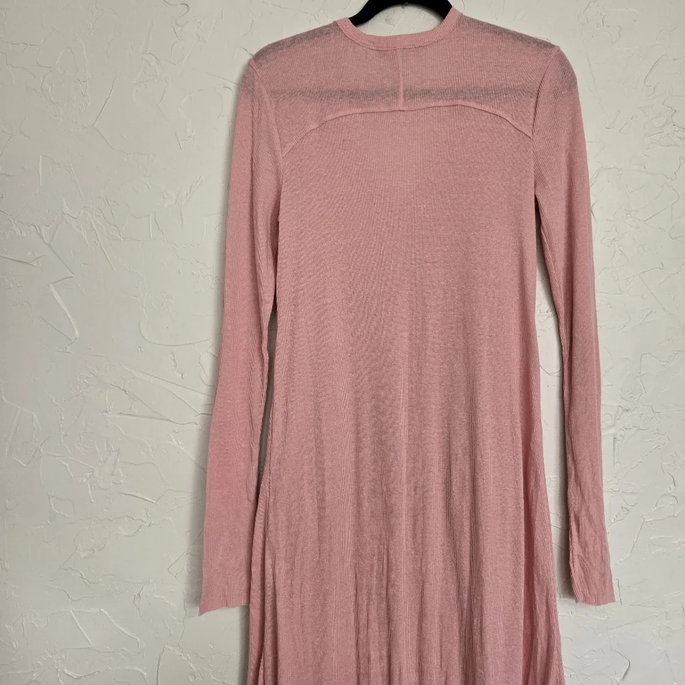 Free People Ribbed Lightweight Button Up Pink Dusted Sweater, L - Picture 7 of 11